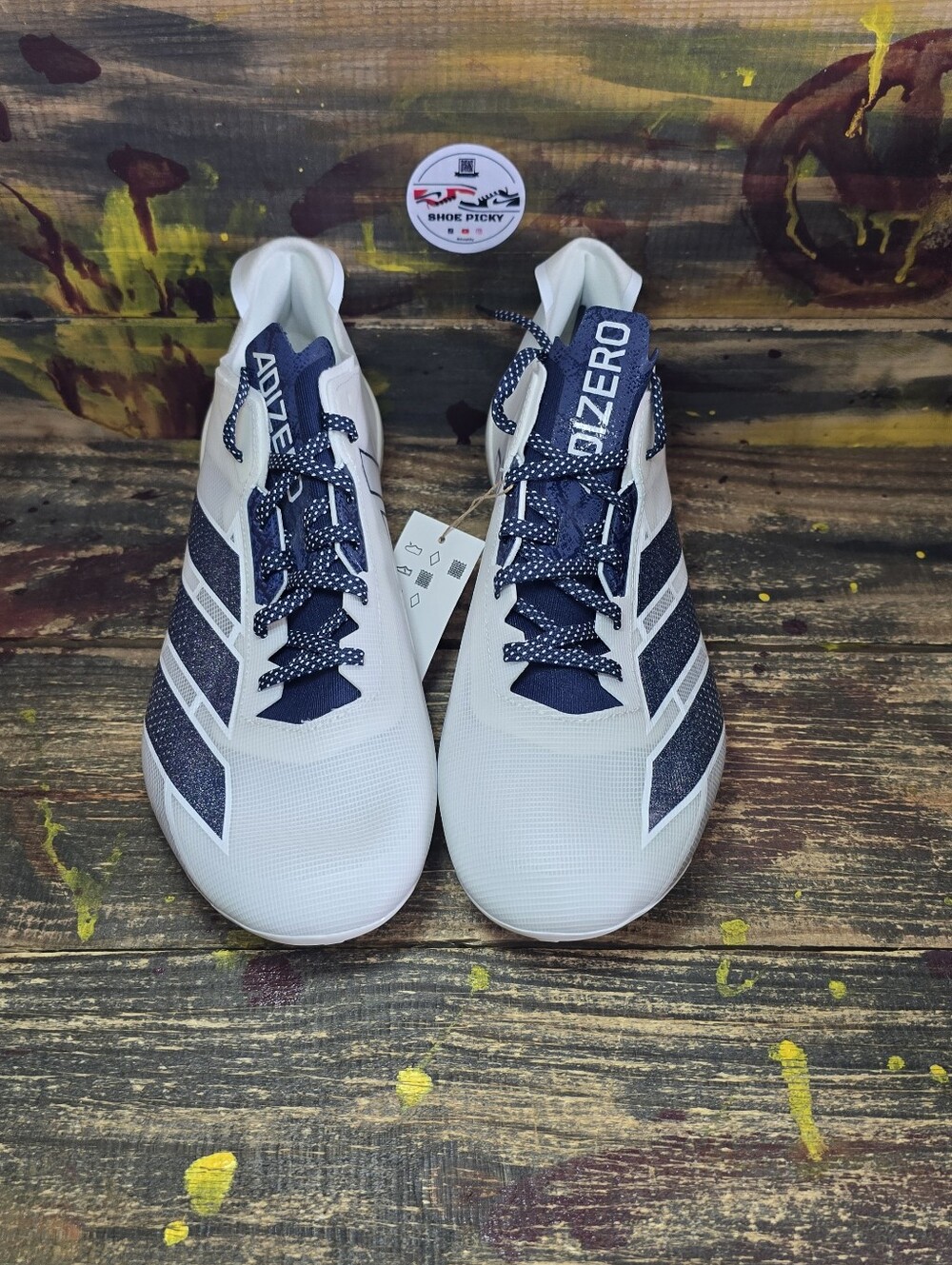 adidas Adizero Electric Men's Football Cleats White/Navy Blue Size 11.5 (IE6290) - Picture 2 of 8